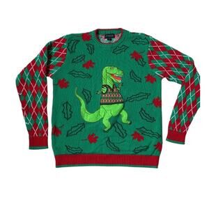 Blizzard Bay Mens Size Medium Ugly Christmas Sweater Dinosaur Embroidered Cotton